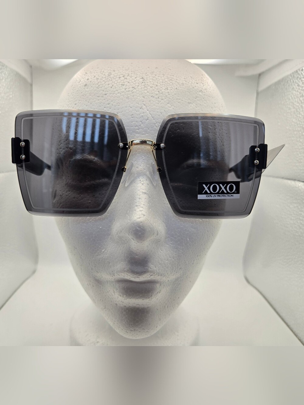 XOXO Oversized Square Black Sunglasses Dark Smoke Lenses Gold Silver Accents